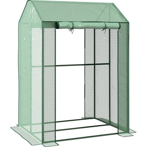 Serre de jardin compacte avec 2 espaces et 2 portes, toile PE renforcée UV, aération latérale, 100 x 80 x 150 cm, vert, pour semis et plantations, CHICFURN (1/5)