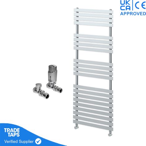 Delta Chrome Flat Panel Towel Rail - 1424 x 500mm - Straight TRV Valve Pair (1/3)