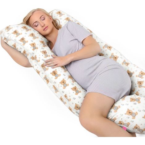 Cuscino per la gravidanza a forma di U per dormire sul fianco e per l'allattamento - orsacchiotto (1/5)
