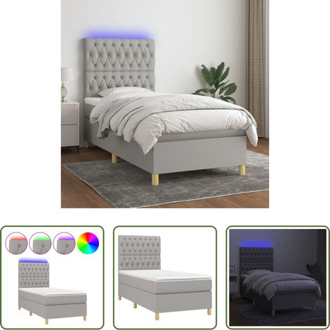 vidaXL LED-Leiste - Boxspringbett mit Matratze & LED Hellgrau 100x200 cm Stoff (1/5)