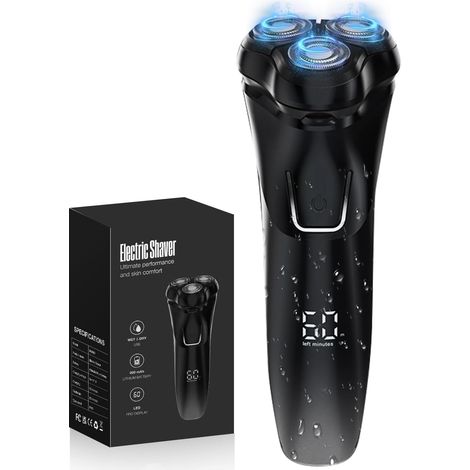 Rasoir Electrique Homme avec Écran LCD, IPX7 Étanche pour Rasage Sec et Humide, 4D Tête Flottante, 120 Min d'Autonomie, Rasoir Rechargeable avec Verrouillage de Voyage, Idéal pour Peau Sensible (Noir) (1/5)