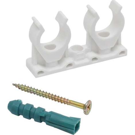Rohr-Clip doppelt Kunststoff 15 mm mit Dübel und Schraube 06.003.003