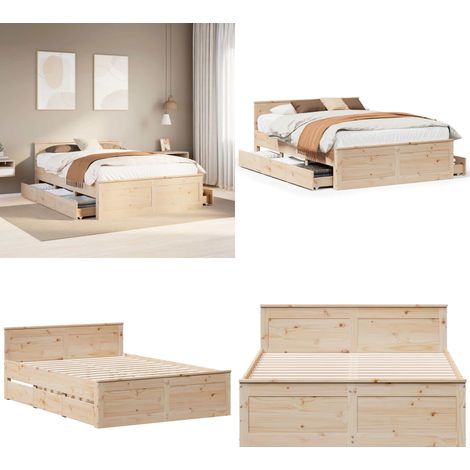 vidaXL Cadre de lit sans matelas avec tête de lit 140x190cm pin massif (1/5)