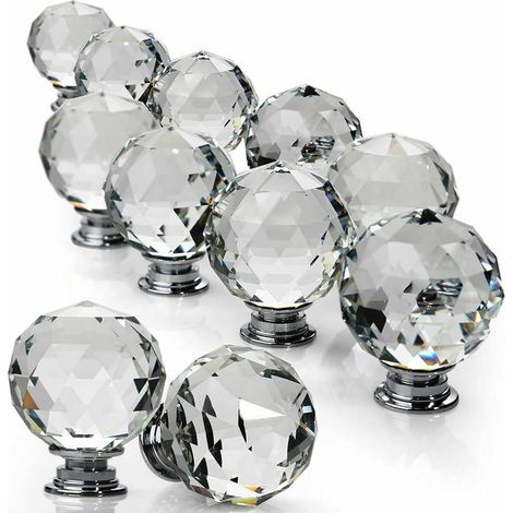 Poignées de porte en verre cristal transparent de 30 mm, style diamant, pour placards, tiroirs de cuisine et meubles de chambre (8) (1/3)