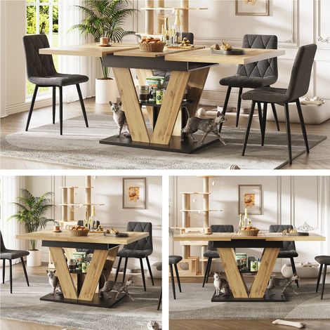 Ausziehbarer Esstisch 110 (140)x 80 x 75 cm, Tisch, Küchentisch, ausziehbarer Tisch, ausziehbar bis 140 cm, geeignet für Küche und Wohnzimmer, Tischplatte mit Holzmaserung
