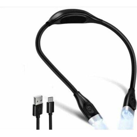 Flexible LED-Nackenleseleuchte, wiederaufladbar, 4 LEDs, 3 Farben, Augenschutz, mit extra langem, flexiblem Arm (schwarz)