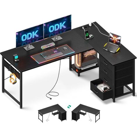 Eckschreibtisch Schwarz 155x110cm Gaming OffiGo