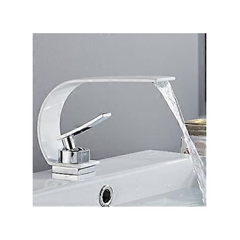 Wasserfall-Waschtischarmatur, moderne Kupferarmatur mit Kalt- und Warmwasseranschluss, geeignet für Bad und Waschbecken, Einhebel-Waschtischarmatur (1/5)