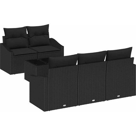 Sofa Set with Cushion Manual 6 pcs Black Poly Rattan vidaXL