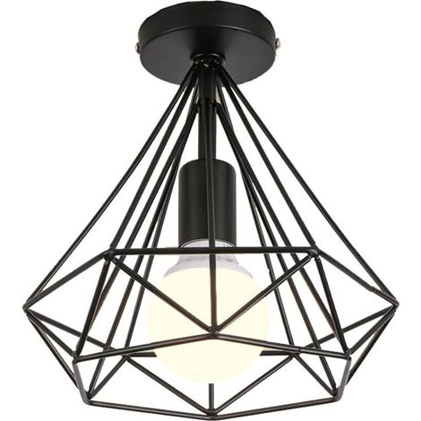 Plafonnier industrielle Retro 25cm en forme Diamant Noir, Suspension Luminaire pour Salle à Manger,Bar,Chambre (1/4)