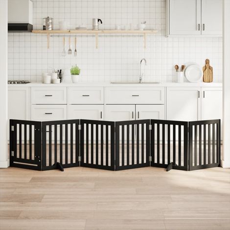 Barrière pour chiens et porte 6 panneaux noir bois de peuplier