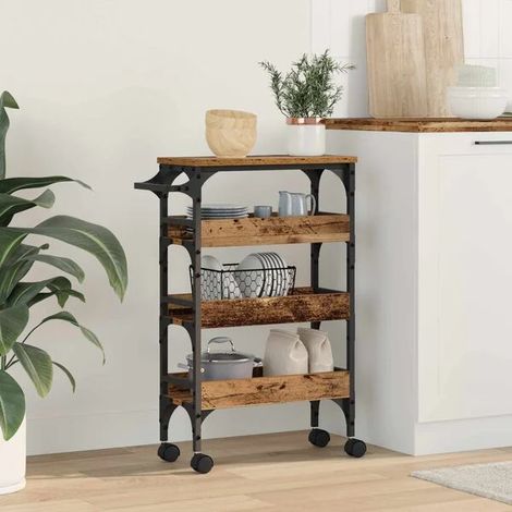 Chariot de Cuisine en Bois, Style Rétro, 53 x 20 x 76 cm (1/5)