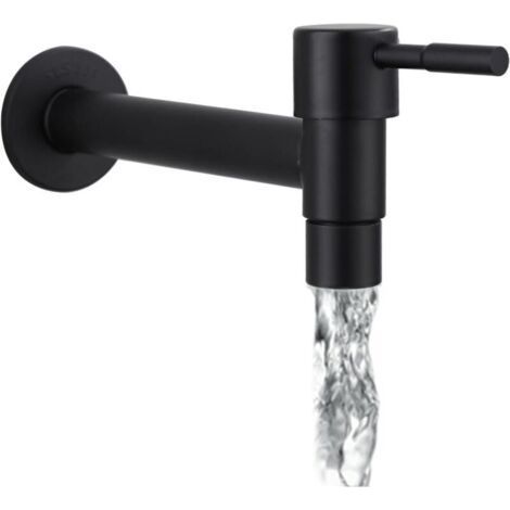 Robinet d'Eau Froide Monté Murale, Acier Inoxydable Noir Mat Robinet Salle de Bain ou Cuisine Élégant (1/5)