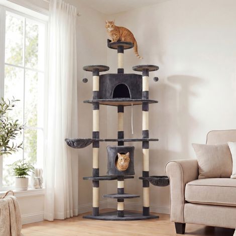 Arbre à chat haut avec niches et hamacs, 60 x 60 x 200 cm, gris foncé (1/5)