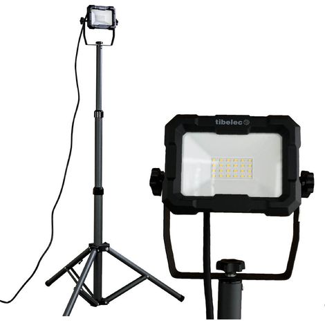 Projecteur LED de chantier filaire sur pied télescopique 20W, 1800 lumens, IP65, IK07, 4000K, garantie 3 ans - Tibelec (1/5)