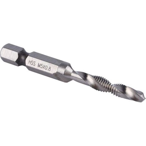 M5 Foret Mèche 1/4" Tige Hexagonale HSS Jeu de Foret Mèche/Jeu de Mèches à Tarauder,Filetage Vis Robinet Tap Bit (1/4)