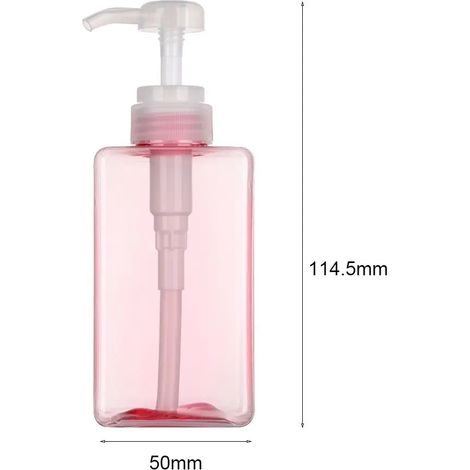 Flacon carré transparent rose de 100 ml pour savon liquide, mousse fouettée, shampoing, lotion, gel douche, distributeur de savon. (1/5)