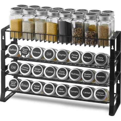 VEVOR Etagere a Epices Amovible pour Placard, Organisateur de Cuisine de Comptoir ou Mural 401x116 mm, Porte-epices a 4 Niveaux, Rangement d’Assaisonnement pour Garde-manger, Placard, Cuisine (1/5)
