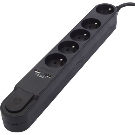 Multiprise Design 5x16A + 2xUSB 1,5m - Noir - Chacon (1/4)