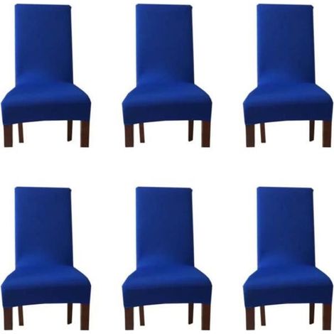 Housse de Chaise Extensible 6 Pcs Couverture de Chaise Mariage Décoration Salle à Manger Moderne avec Bande Élastique Bleu Foncé (1/4)