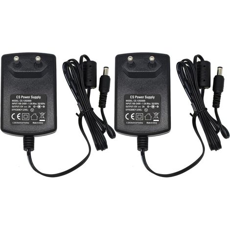 Lot de 2 adaptateurs d'alimentation CA vers DC 12 V 2 A Fiche 5,5 mm x 2,1 mm pour caméra de vidéosurveillance DVR LED String Light (1/5)