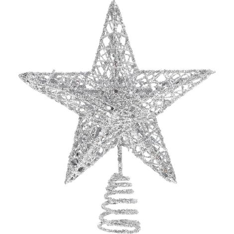 Étoile Scintillante en Fer Argenté à 5 Branches Le Haut de Sapin de Noël, Décoration Facile à Utiliser Support Cône, pour Sapin de Table (1/5)