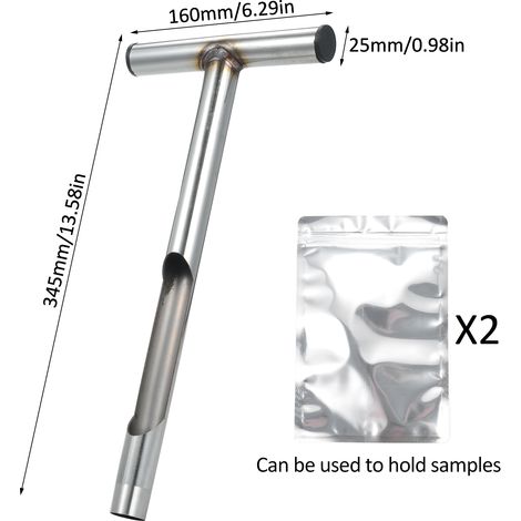 Sonde de prélèvement de sol de 33 cm (13 pouces) avec poignée en T en métal et 2 sacs de prélèvement réutilisables. Kit d'analyse de sol pour l'entretien des plantes, pelouses, jardins et exploitation (1/3)
