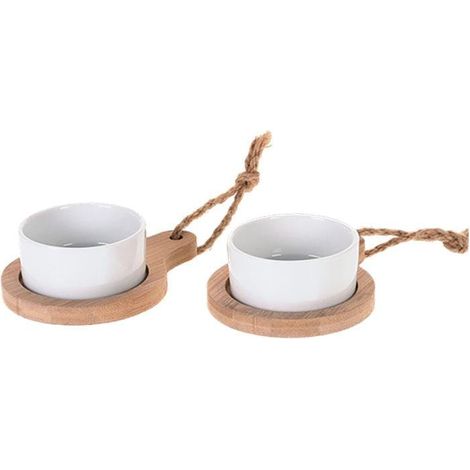 Set 2 Ciotole in Ceramica con Base in Legno di Bambu per Stuzzichini e Contorni (1/2)