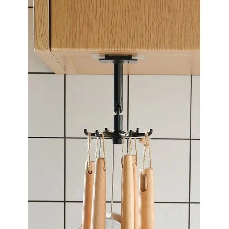 Lot de 2 porte‑ustensiles rotatifs avec crochets – Autocollants – Noir – Organisateur de cuisine (1/5)