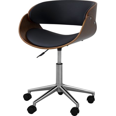 Sedia per ufficio imbottita di Teamson Home Valeria, sedia da scrivania curva girevole con altezza del sedile regolabile, legno e pelle finta, nero/marrone