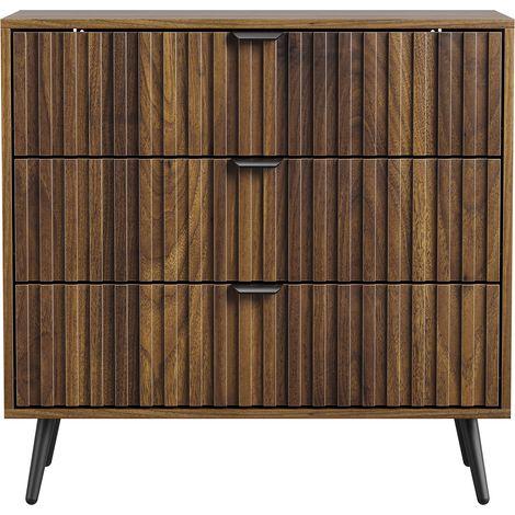 Comoda con 3 Cajones, Tiradores y Patas de Metal, para Dormitorio y Entrada, en MDF, 80 x 39 x 78 cm, Nogal (1/5)
