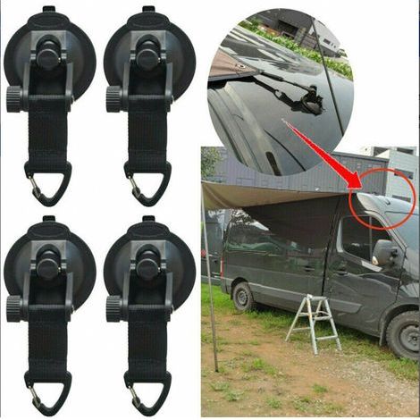Set di 4 ganci a ventosa per tende da auto, incluso telo di sicurezza, per campeggio e attività all'aperto. (1/3)