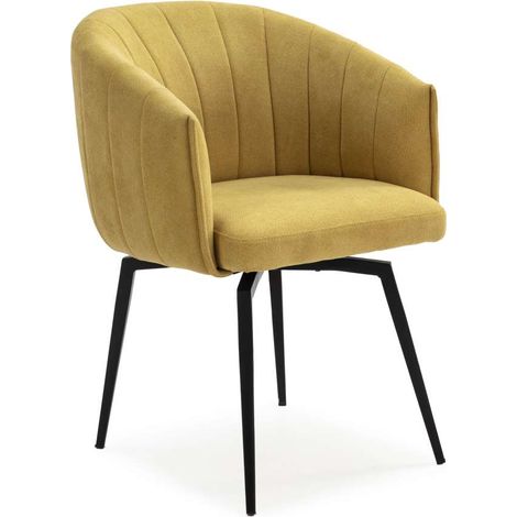 Sillón giratorio modelo Plumeti tapizado textil mostaza, 81cm(alto) 60cm(ancho) 61cm(largo) (1/5)