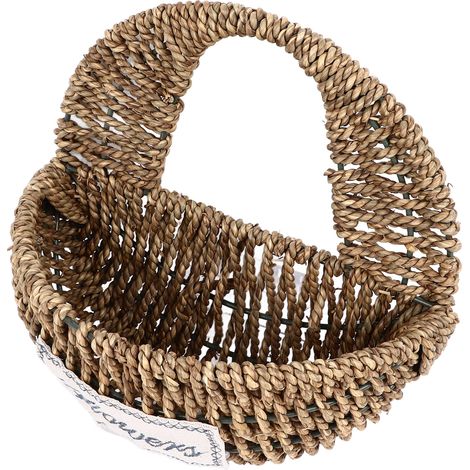 Panier à fleurs tressé, style rustique rétro, couleur marron, panier décoratif polyvalent en paille pour bureau, fête, maison, petit format (1/5)