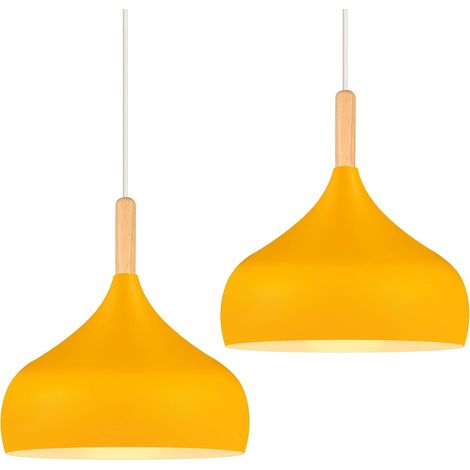 Lot de 2 Suspension Luminaire E27 Métal Bois Design Scandinave 24cm Pour Salon Cuisine Chambre