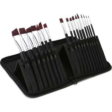Ensemble de 17 pinceaux acryliques en nylon, pinceaux professionnels pour artistes, avec sac en toile pour aquarelle, huile, gouache, nail art, dessin du corps et du visage. Kits de dessin pour artist (1/5)