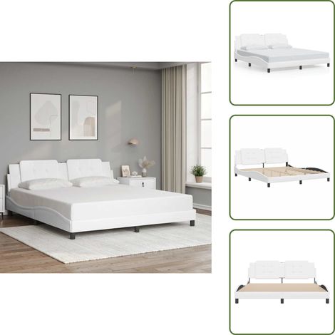 Cama con cabecero blanco - vidaXL Estructura de cama sin colchón Zadar cuero sintético blanco 180x200cm - Cama con cabecero ondulado