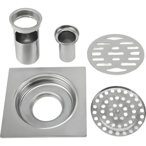 FoctroKit de Drain de Douche Carré 4,3 pouces en Acier Inoxydable Anti-colmatage Drain de Sol sans Odeur pour Tuyau de 50 mm 75 mm Salle de Bain Blanchisserie, Siphonnette grille/cadre inox, Drain d
