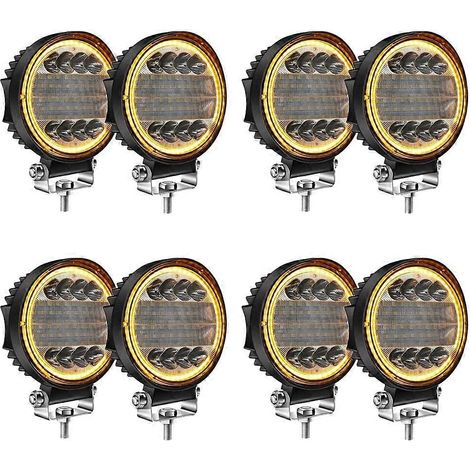 Lot de 8 projecteurs de travail LED 4 pouces (10 cm) combinant faisceau concentré et large, pour conduite tout-terrain et antibrouillard (lumière ambre). (1/5)