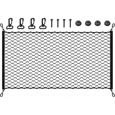 Red de almacenamiento para maletero de coche, 110x60 cm, elástica, apta para la mayoría de los tamaños de maletero. (1/5)