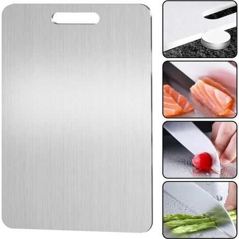 Schneidebrett aus Titan – beidseitig Edelstahl – BPA-frei – für Küche, Fleisch, Brot, Gemüse, Obst (34 x 23 cm)