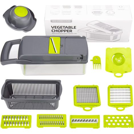 Picadora de verduras profesional de 8 cuchillas: mandolina, picadora de cebolla, rebanadora de verduras, separador de huevos, picadora de verduras, rebanadora de alimentos con recipiente para la cocin