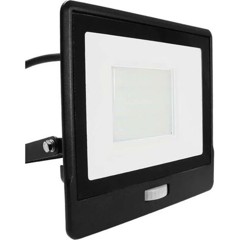 V-TAC 50W Samsung Chip LED Flutlicht mit PIR-Sensor, 1m Kabel, Schwarz, Kaltweiß, IP65