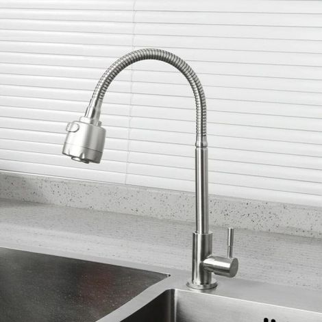 Rubinetto Miscelatore Cucina Lavello Lavabo Doccetta INOX satinato Art. 52814