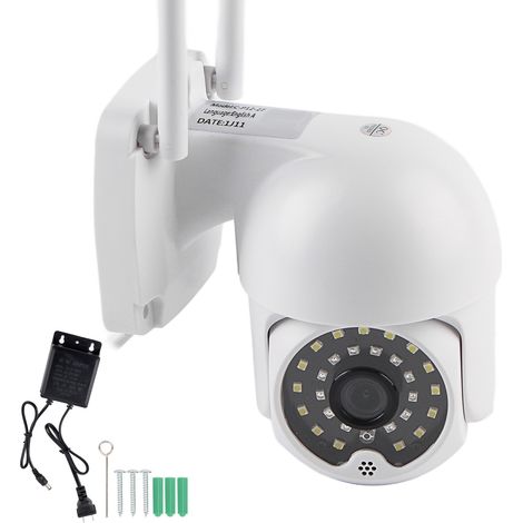 Caméra de sécurité WiFi sans fil, Audio bidirectionnel, Rotation PTZ, Surveillance à distance, Détection de mouvement, Alarme, Enregistrement photo, 100-240V (prise américaine) (1/5)
