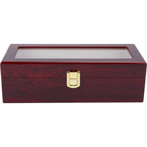 Coffret de rangement pour montres en bois 5 compartiments avec vitre transparente antidérapante, boîte de stockage horlogère (1/5)