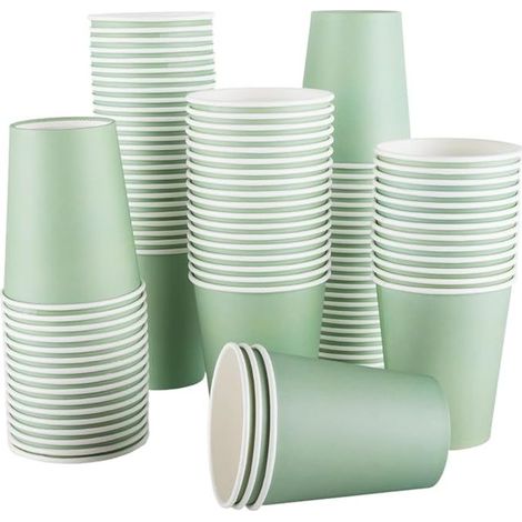 Sage Green Paper Cups 250ml Cups Hot Cold Drinks Ideal Bridal Shower Wedding Celebrations Events (1/5)