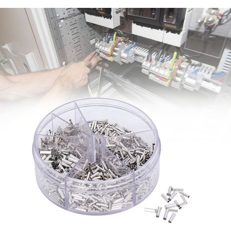 1900 pièces de ferrules de fil non isolées de 0,5 à 2,5 mm², bornes à sertir pour câbles, bornes à broches pour fils flexibles, connecteurs d'accouplement non isolés, mini ferrules pour tubes nus 14-2 (1/5)