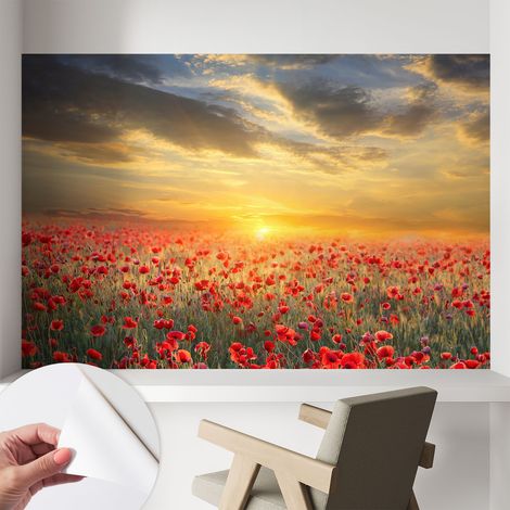 Tapete Selbstklebend - abwaschbar - Tapete mit Motiv - trendige Wanddeko - elegant Fototapete Mohnfeld 104x70 cm (1/5)