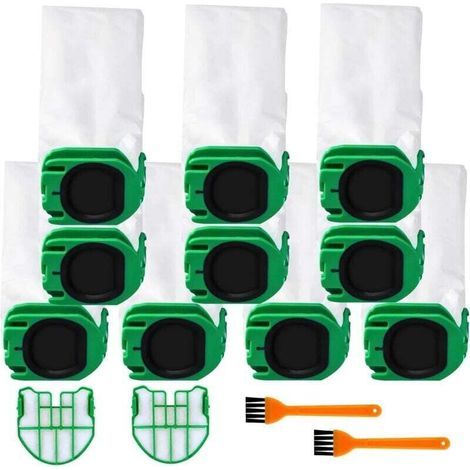 Vacuum cleaner bags compatible with the Vorwerk Kobold VB100 VB 100 FP100 vacuum cleaner filter, 10 replacement filter bags, Vacuum cleaner bag with 2 motor filters + 2 cleaning brushes (1/4)